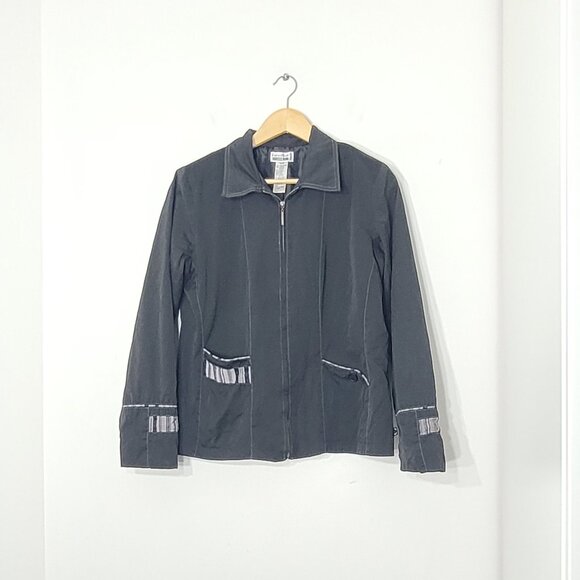 Conviction Black Grey Cotton Blend Lightweight Full Zip Up Casual Jacket Medium - Picture 10 of 16